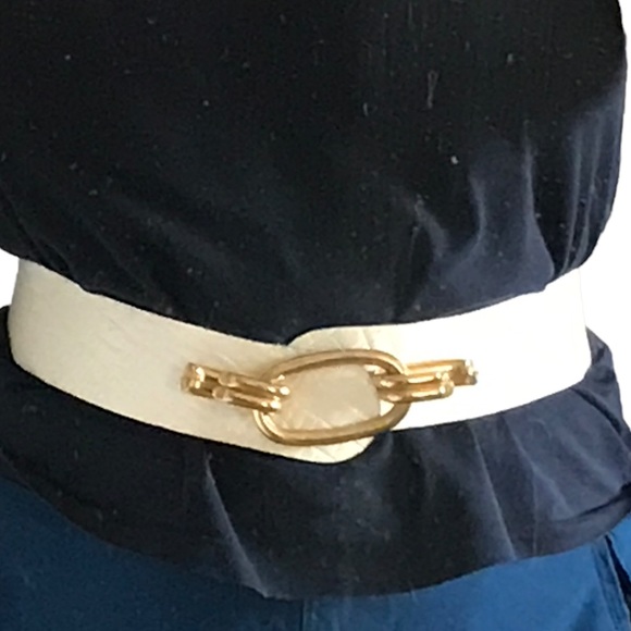 CALDERON Belt White Croc Embossed Leather Corset Gold Buckle Size Medium - Picture 10 of 10